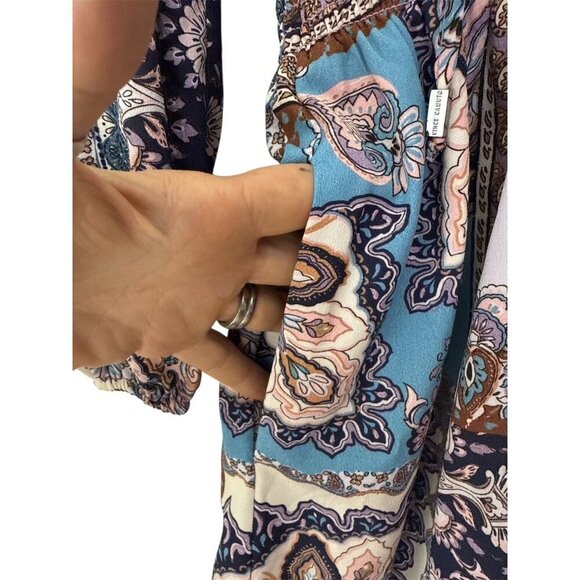Vince Camuto Womens Blue Multi Paisley High Tie Neck Long Sleeve Dress Sz 10 New - Picture 6 of 12